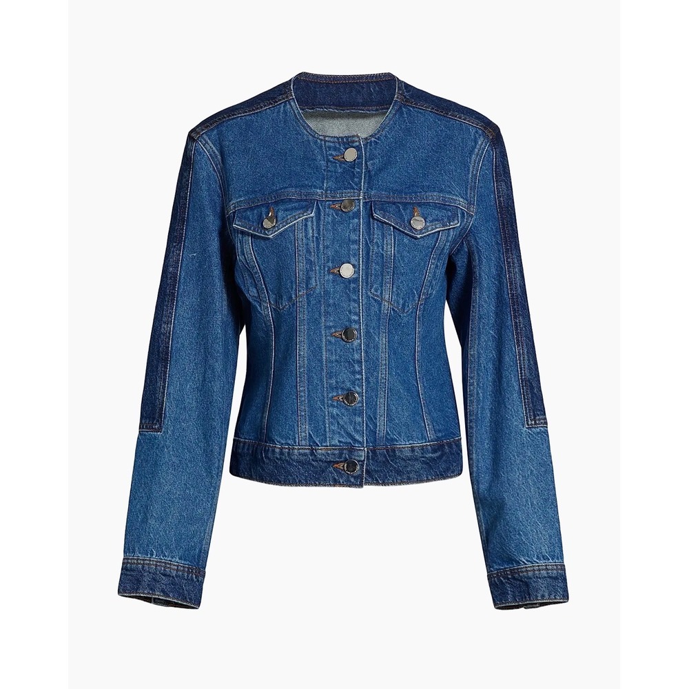 Derek Lam 10 Crosby Hugo Denim Jacket Blue Two Tone‎ Paneled Collarless L